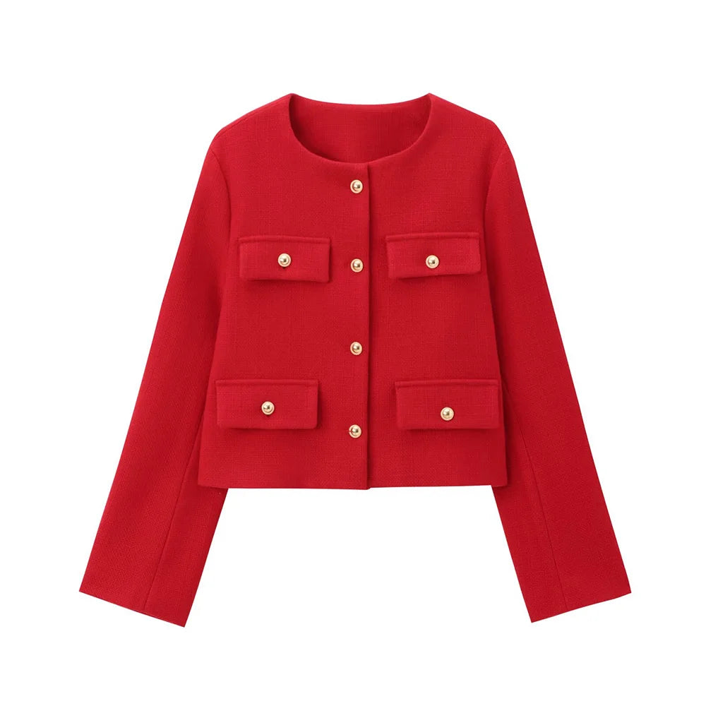Women’s Casual Round Neck Cropped Suit Coat