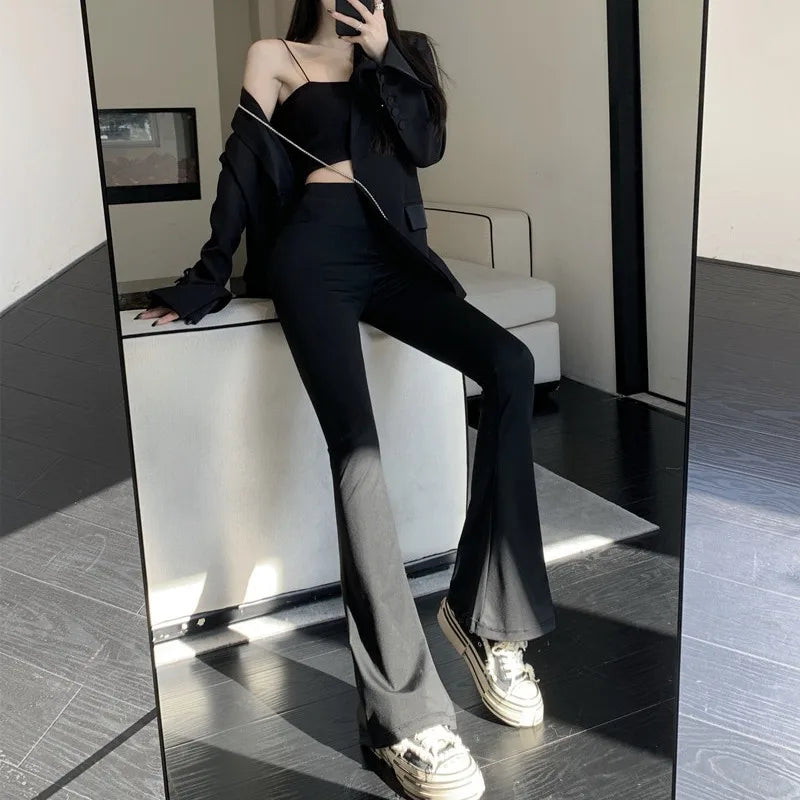 Spring Summer Black Flare Pants High Waist Black Vintage Skinny Pants Fashion Casual For Women Streetwear Indie Solid Trousers 2