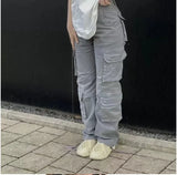 Autumn/Winter New Womens Cargo Straight Trousers High Waist Loose Wide Leg Vintage Dad Jeans for Women 6