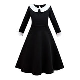 Children Addams Costume Baby Girls Family Cosplay Halloween Costume Kids Family Dancing Black Dress Wednesday Pageant Fantasy 5