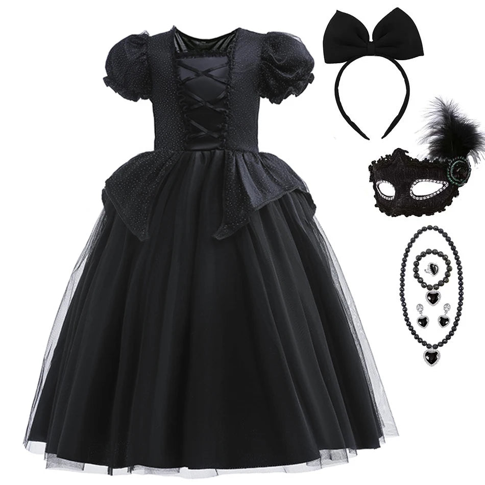 Girls' Dark Forest Queen Cosplay Dress with Wings