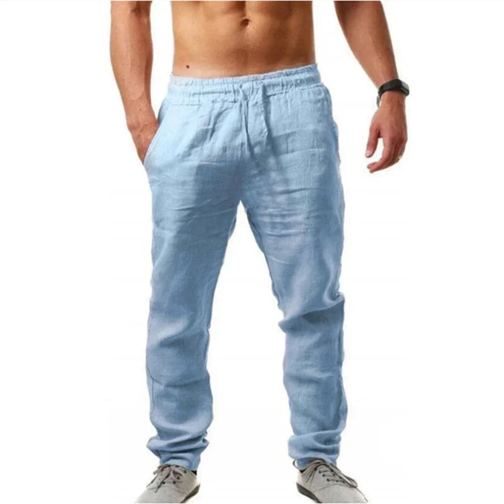 Men's Linen Pants Summer Male Breathable Linen Trousers Sweatpants 5
