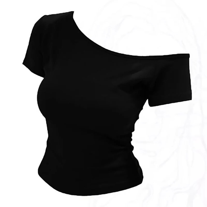 100% Ribbed Cotton Summer Off shoulder Top Women Slim fit Body Summer  Short sleeve T shirt  Female Sexy Basic Tees Korean Chic