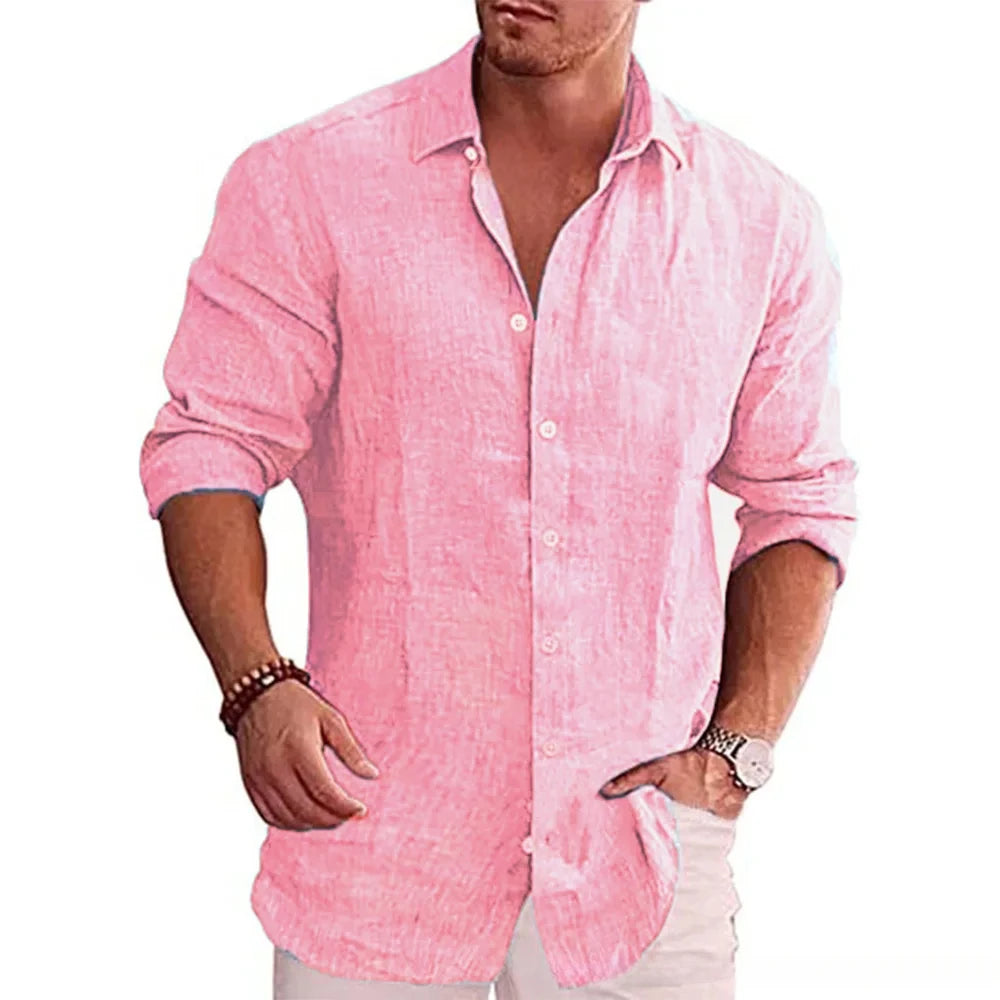 Cotton-Linen-Autumn-Hot-Selling-Men-s-Long-Sleeve-Shirt-Solid-Color-Casual-Style-Plus-Size