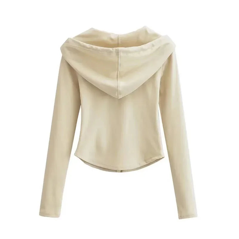 Lucyever Cropped Hooded Zip-Up Jacket Women Autumn New Slim Long Sleeve Y2K Sweatshirts Female Solid Streetwear Sports Hoodies 6