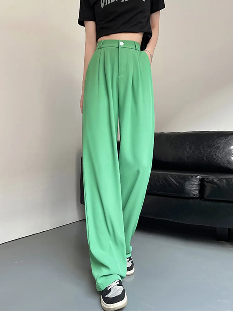 New-Women-Pants-Fashion-High-Waist-Stright-Long-Wide-leg-Suit-pants-Female-Casual-Spring-Summer