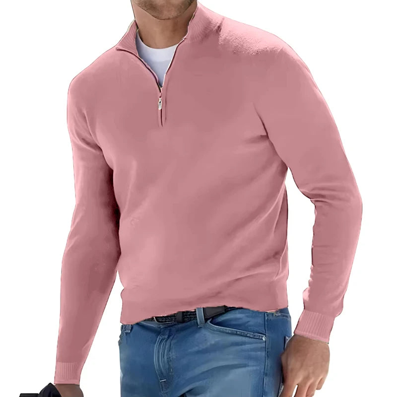 Autumn-Men-s-Sweatwear-Warm-Pullover-Solid-Color-Half-Zipper-Casual-Sweater-Slim-V-neck-Long