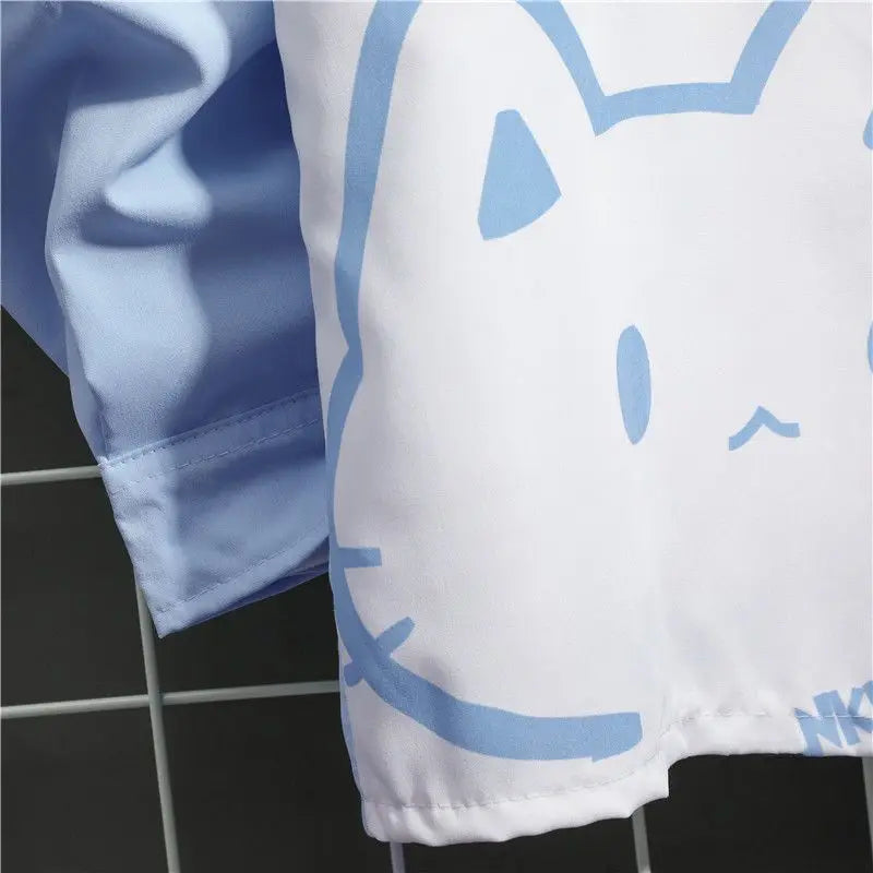 2025 Long Sleeved Shirt Woman Loose Cute Cat Print Japanese Style Harajuku Couple's Top Patchwork Single Breasted Blouses Women 5