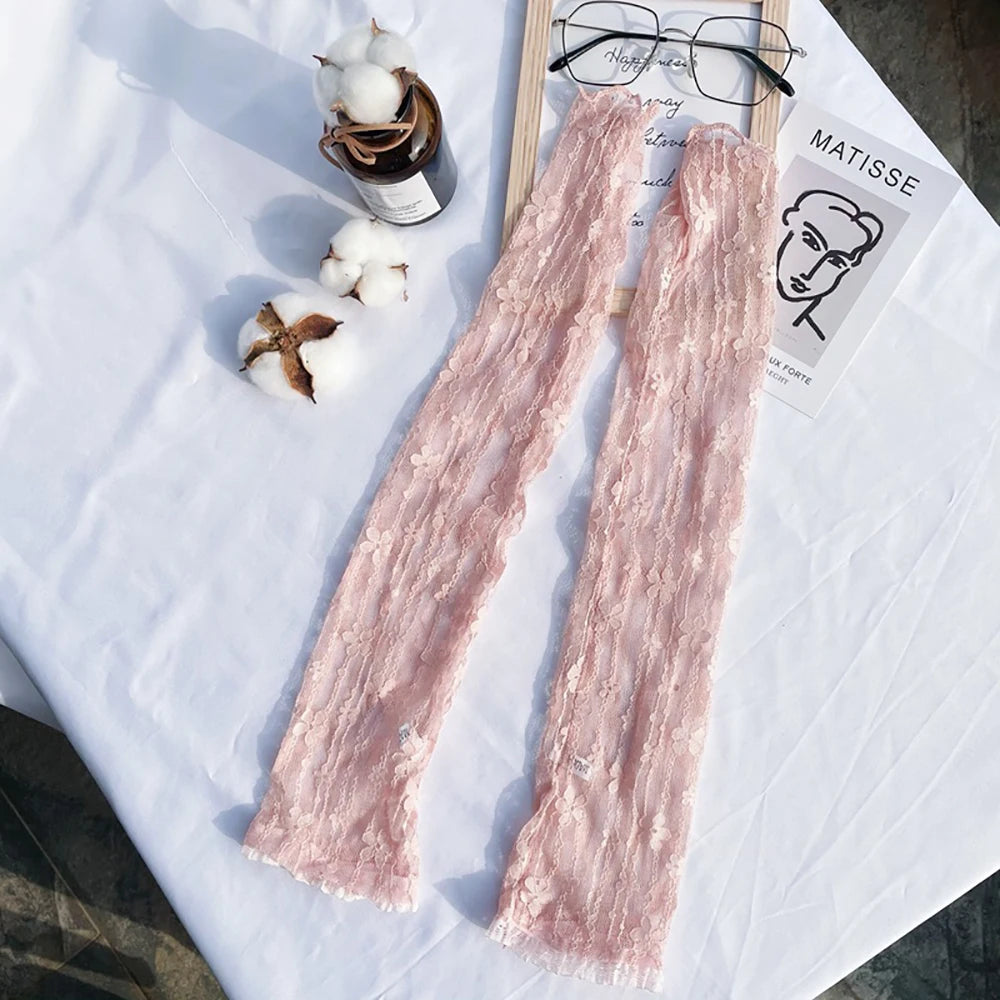 New Long Lace Hollow-Out Fingerless Gloves Sun Protection Sleeves Mesh Lace Thin Cycling Gloves 10