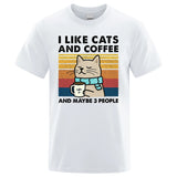 "I Like Cats and Coffee" Funny T-Shirt for Men | Casual Loose Fit Cotton Crewneck | Hip Hop Style 3
