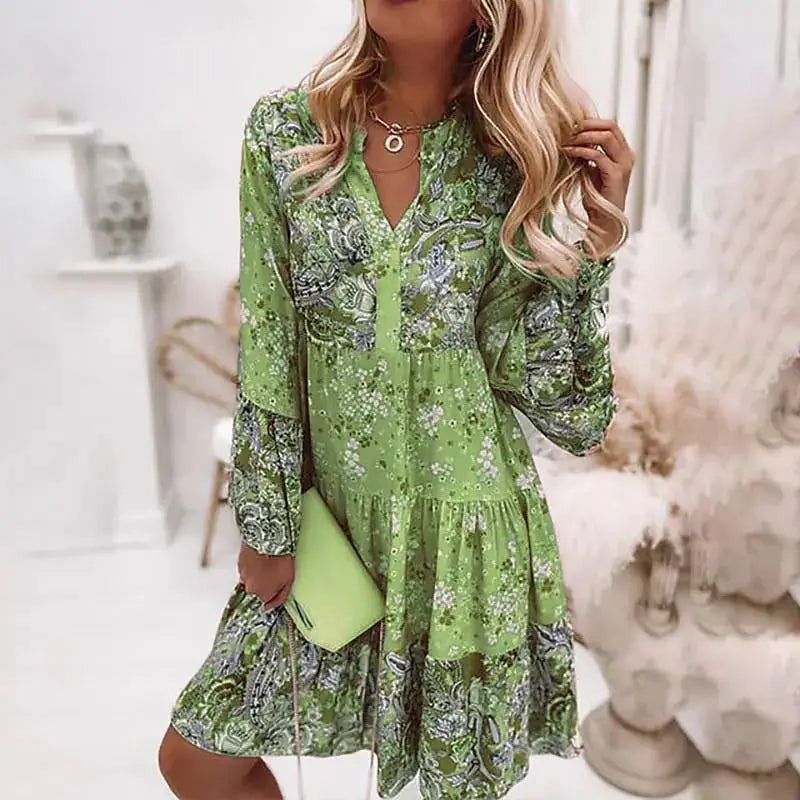 Women's Floral Print Boho Dress | Casual V-Neck A-Line Dress for Spring & Summer 2024 | Beach & Party Dress 2