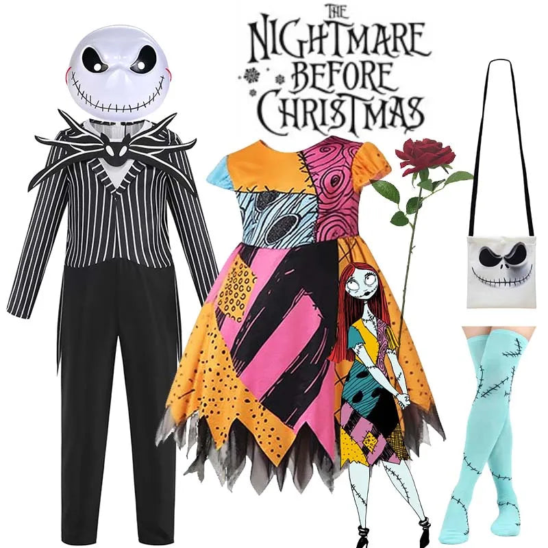 Classic The Nightmare Before Christmas Vintage Halloween Dress Sally Jack Jumpsuit Cosplay Clothes Children Fancy Party Apparel
