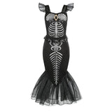 2025 Halloween Party Skeleton Mermaid Costume Girl Gothic Princess Ariel Dress Black Trumpet Frock Dead Siren Cosplay Apparel 2