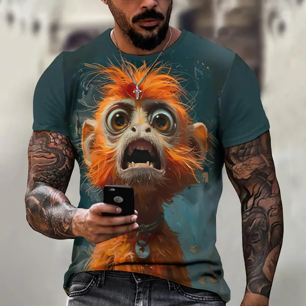 Angry Animal Print Summer Men's T Shirt Casual Short Sleeve Fashion Streetwear Male Oversized Clothing Crew Neck T-Shirts 4