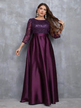 Elegant Sequin Patchwork Satin Ball Gown