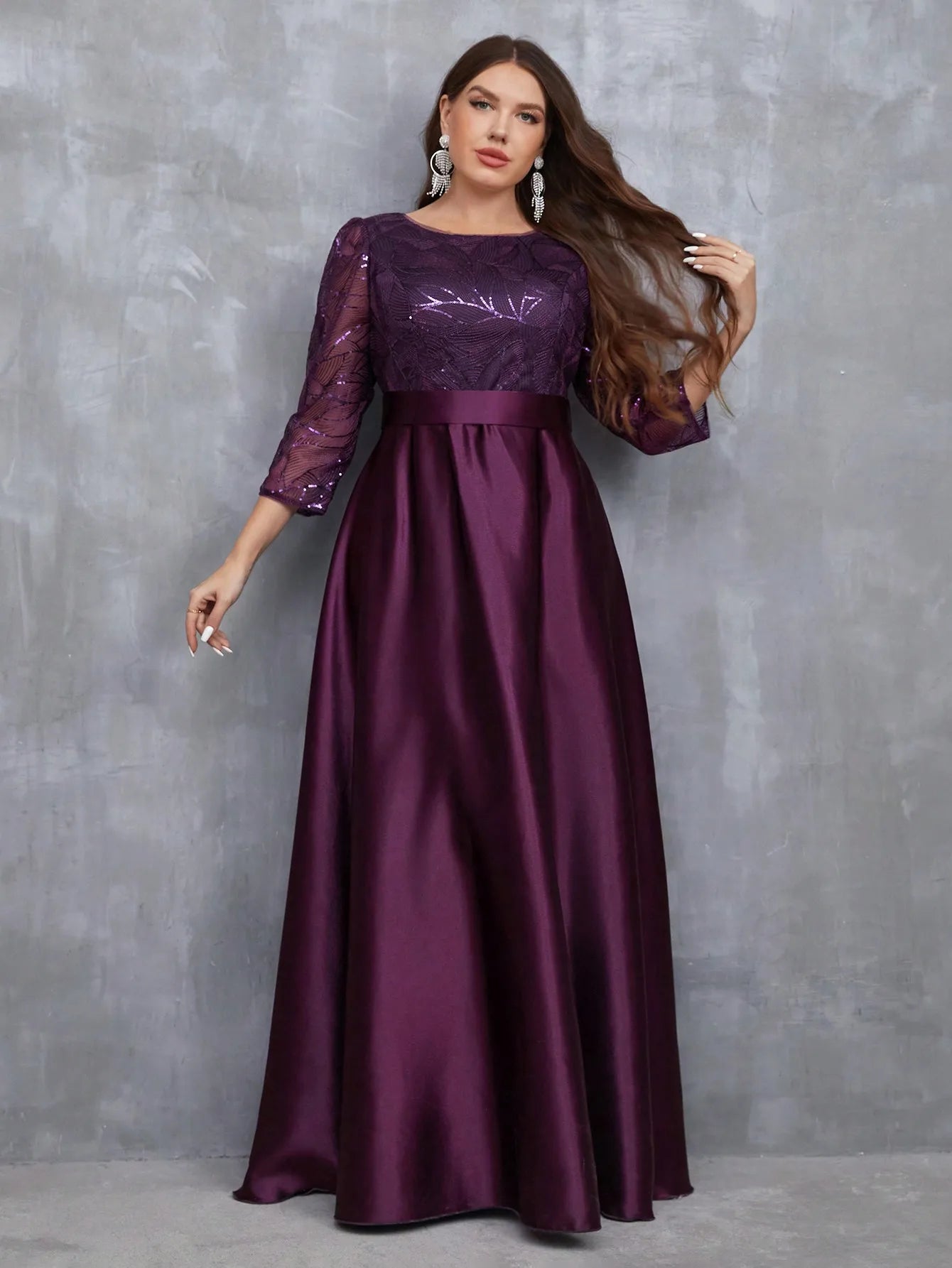 Elegant Sequin Patchwork Satin Ball Gown