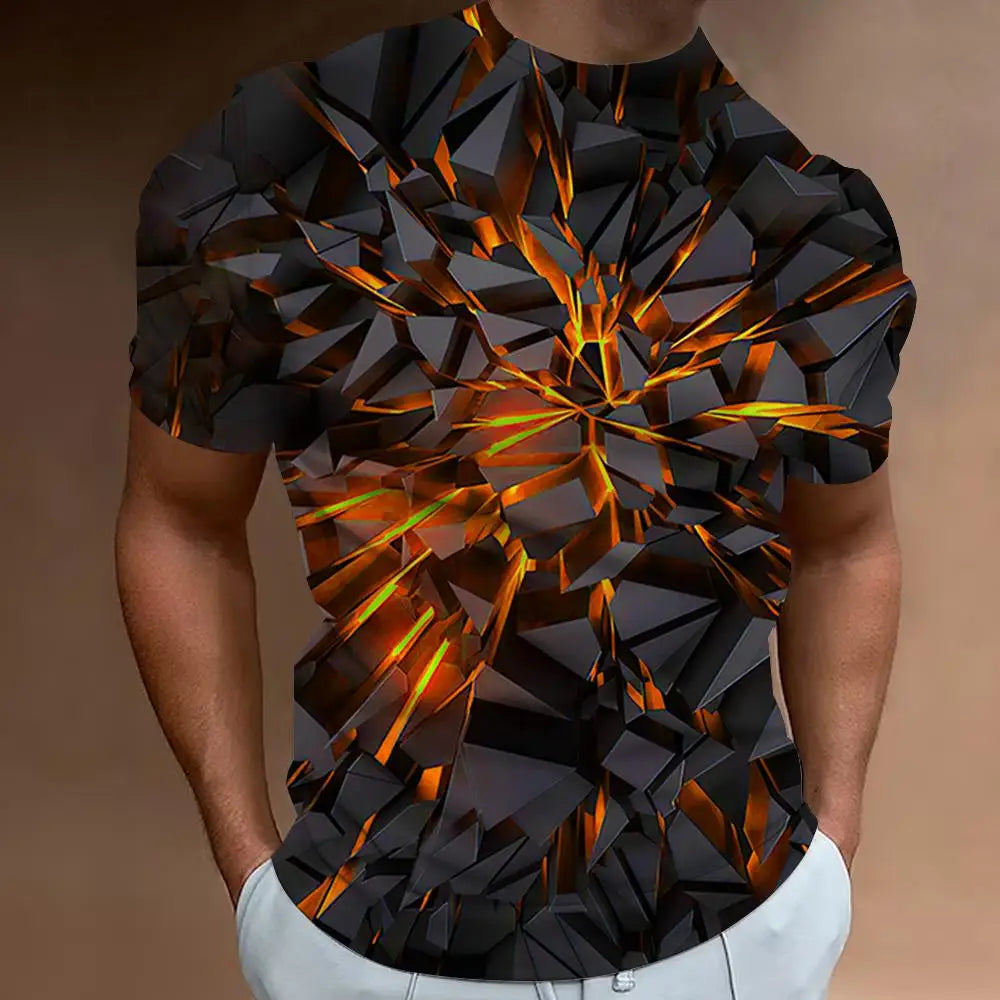 Men’s 3D Line Print Streetwear Tee