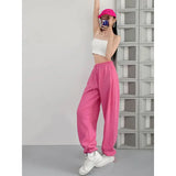 Drawstring Fitness Women's Pants Clothing Jogging Sports Elastic Waist Harem Trousers for Woman Pink Baggy Sweatpants Loose G 5