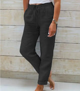 Cotton Linen Summer Pants for Women High Waist Elastic Casual Trousers Streetwear Solid Female Clothes 2024 Loose Pencil Pants 3