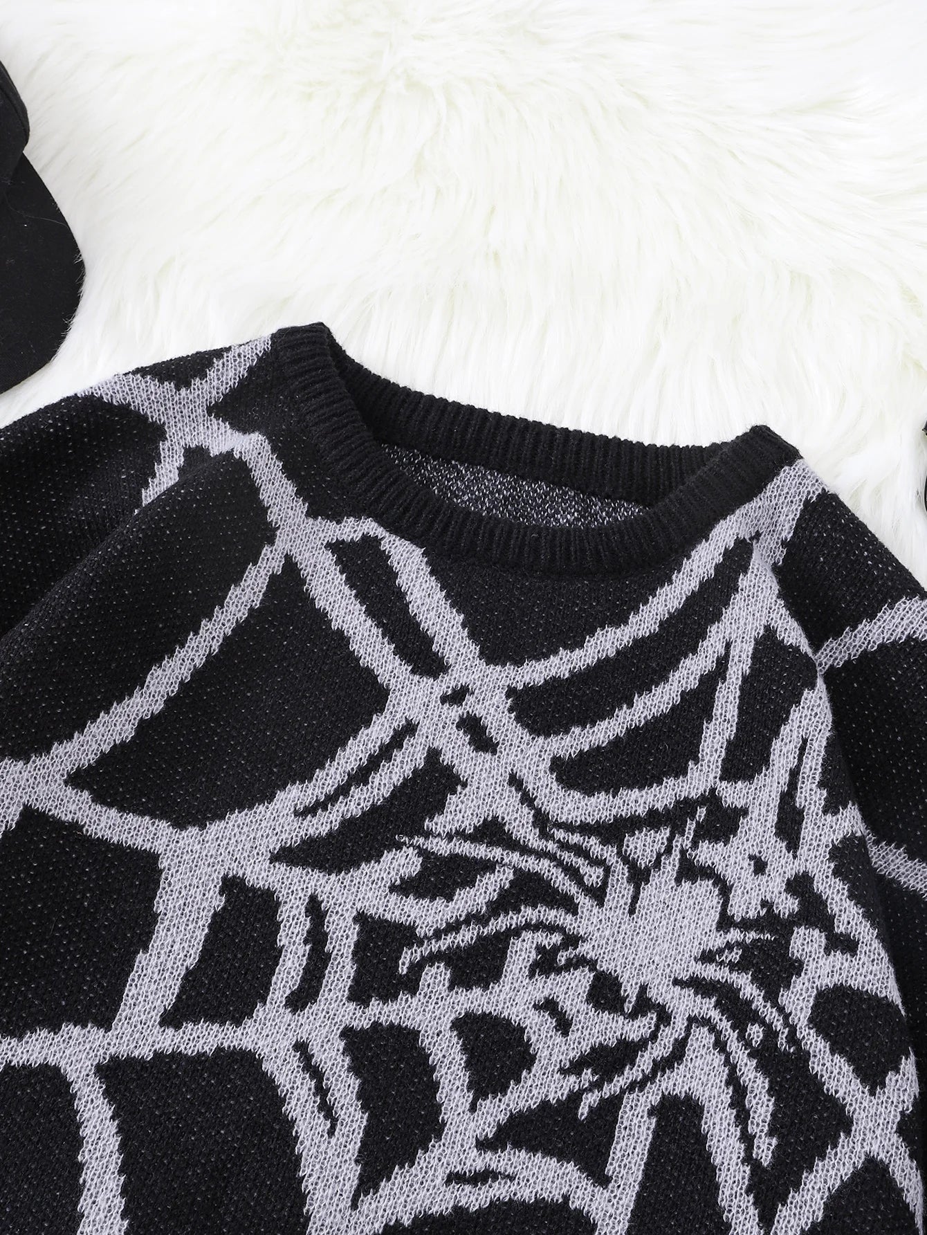 Autumn and Winter Spider Web Jacquard Pattern Pullover Sweater Casual Round Neck Knitted Men's Pullover 3