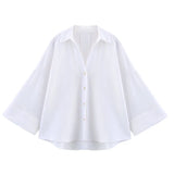 Women’s Asymmetric Linen Wide-Sleeve Shirt