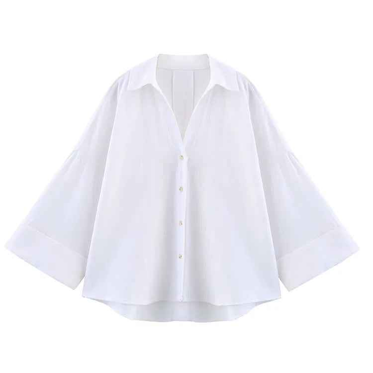 Women’s Asymmetric Linen Wide-Sleeve Shirt