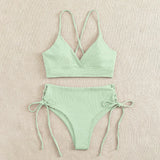 Cikini-V-Neck Split Bikini Set for Women, Sexy Swimsuit, Lace Up, Triangular Bikinis, Solid Color, Beach Swimwear, Bathing Suit 2