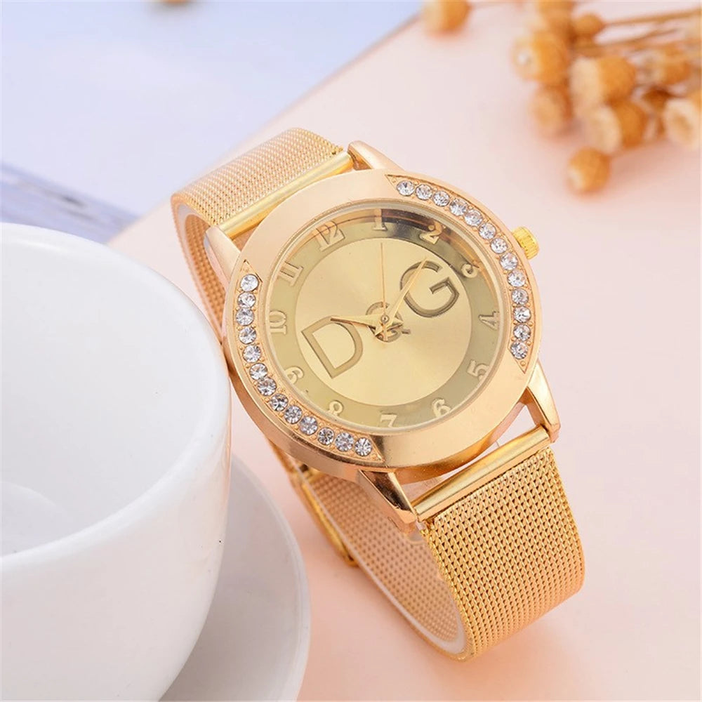 Luxury Brand Women's watches With Diamonds Simple Digital Design Ladies' Quartz Watch Casual Gold Mesh Belt Women Clock Strap 3