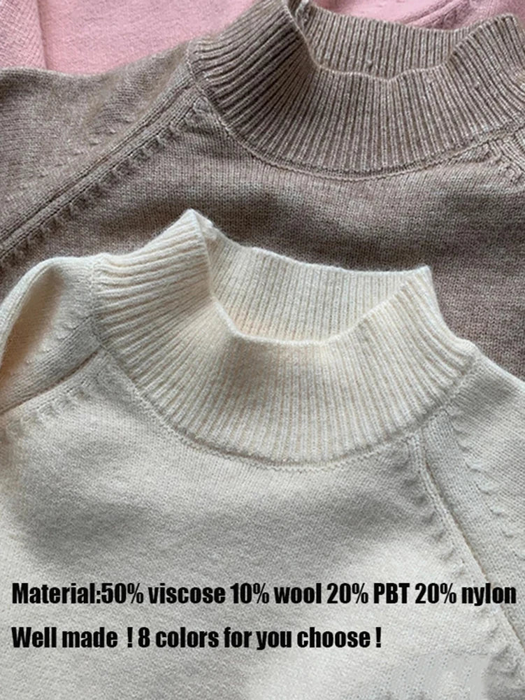 Women Mock Neck Pullovers Sweater High Quality Oversized Jumper Split Fall Winter Clothes Beige Purple Green 8 Colors  C-114 5