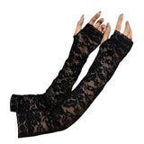 New Long Lace Hollow-Out Fingerless Gloves Sun Protection Sleeves Mesh Lace Thin Cycling Gloves 14