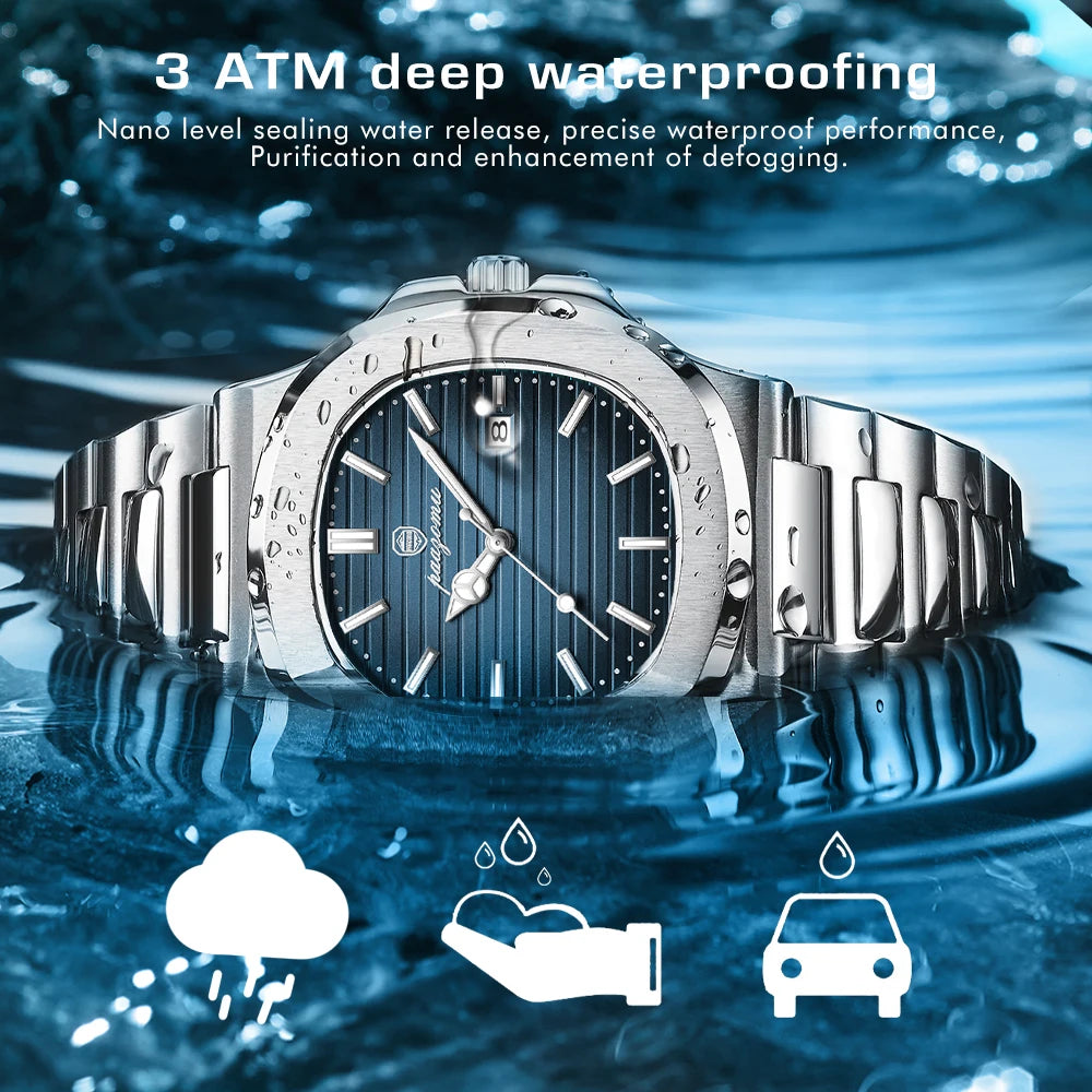Men Quartz Watch Luxury Waterproof Date Week Luminous Wristwatch Stainless Steel Men's Watches 2
