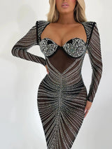 Women's Glitter Mesh See Through Maxi Dress - Sexy Bodycon Party Club Evening Dress 3