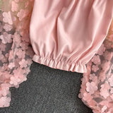 Flower Three-dimensional Decoration Slash Neck Long Sleeve Women's Blouse Shirt Korean Fashion Female Clothing Tops 2025 Summer 4