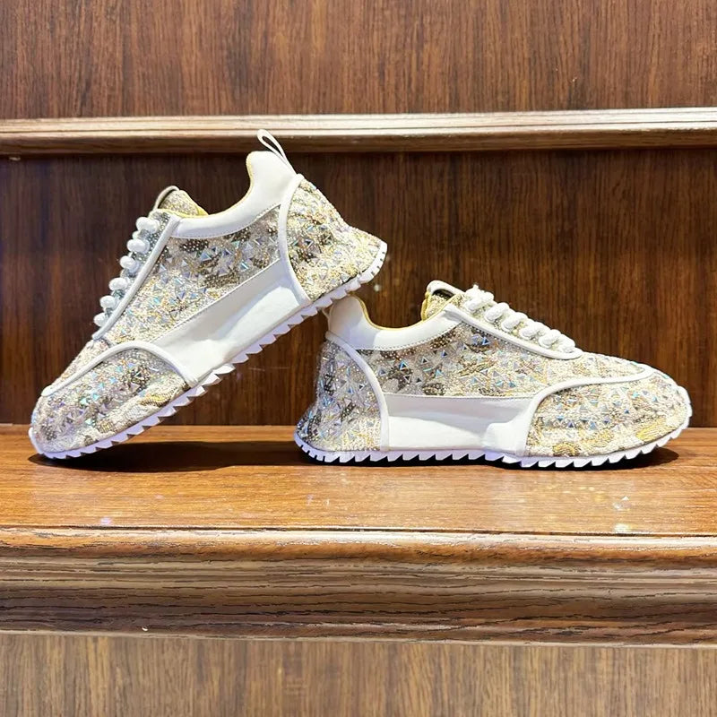 Chunky Sneakers Men Designer Bling Punk Board Shoes Fashion Casual Leather Mesh Breathable Increased Internal Platform Gym Shoes