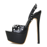 Fashion Design Metal Rivet Back Buckle Strap Platform Sandals - Sexy Peep Toe Stripper High Heels for Events 5