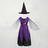 Children Witch Costume Girls Fairytale Wizard Dress Kids Halloween Pumpkin Clothes Baby Bat Spider Party Cosplay Outfit 2-15T 2