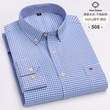 100-Cotton-Oxford-Men-s-Shirts-Long-Sleeves-Plaid-Soft-Regular-Fit-Formal-Dress-Shirt-Pocket