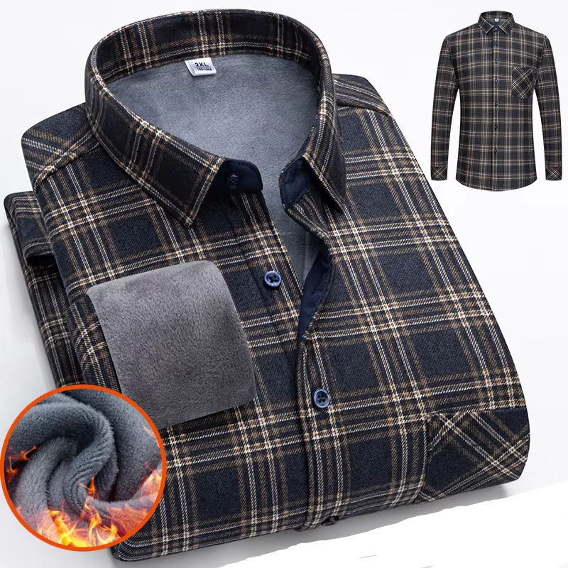 Men's Autumn Winter Thick Fleece Plaid Shirt