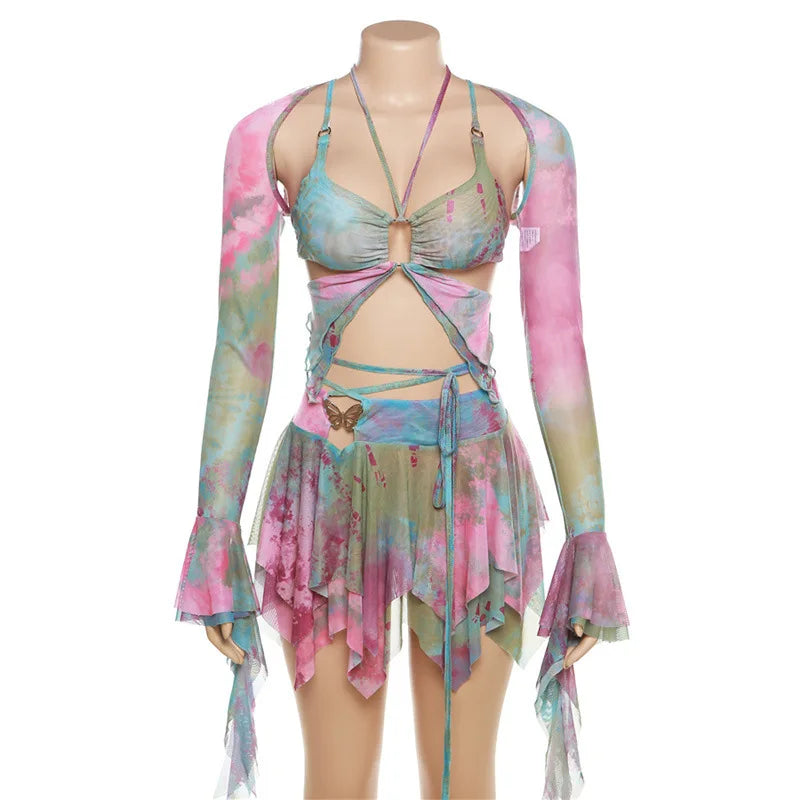 Y2K Butterfly Ruffle 2-Piece Set