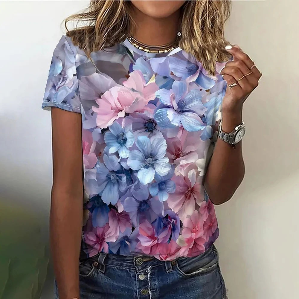 3D Floral Print Summer Tee