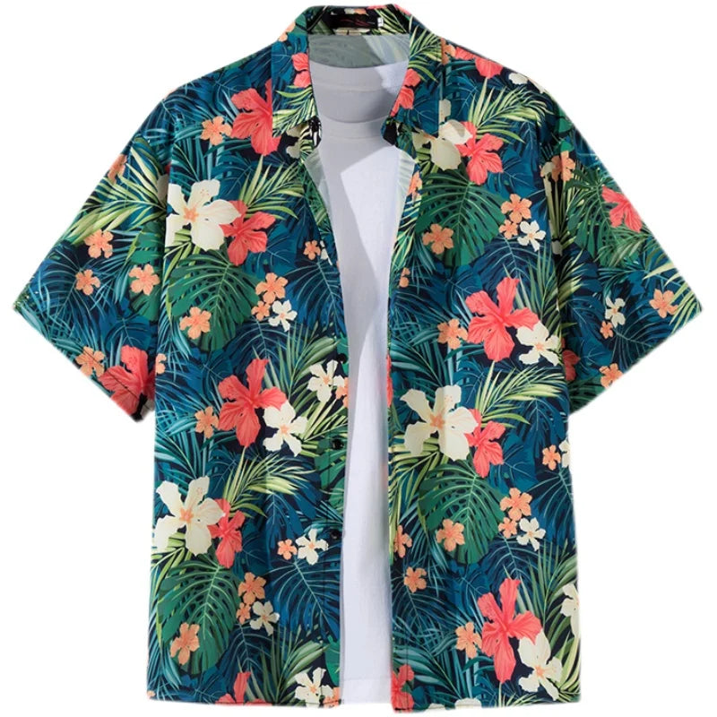 Men Street Fashion Summer Daily Shirt Hawaiian Cartoon Print Casual Loose Shirts