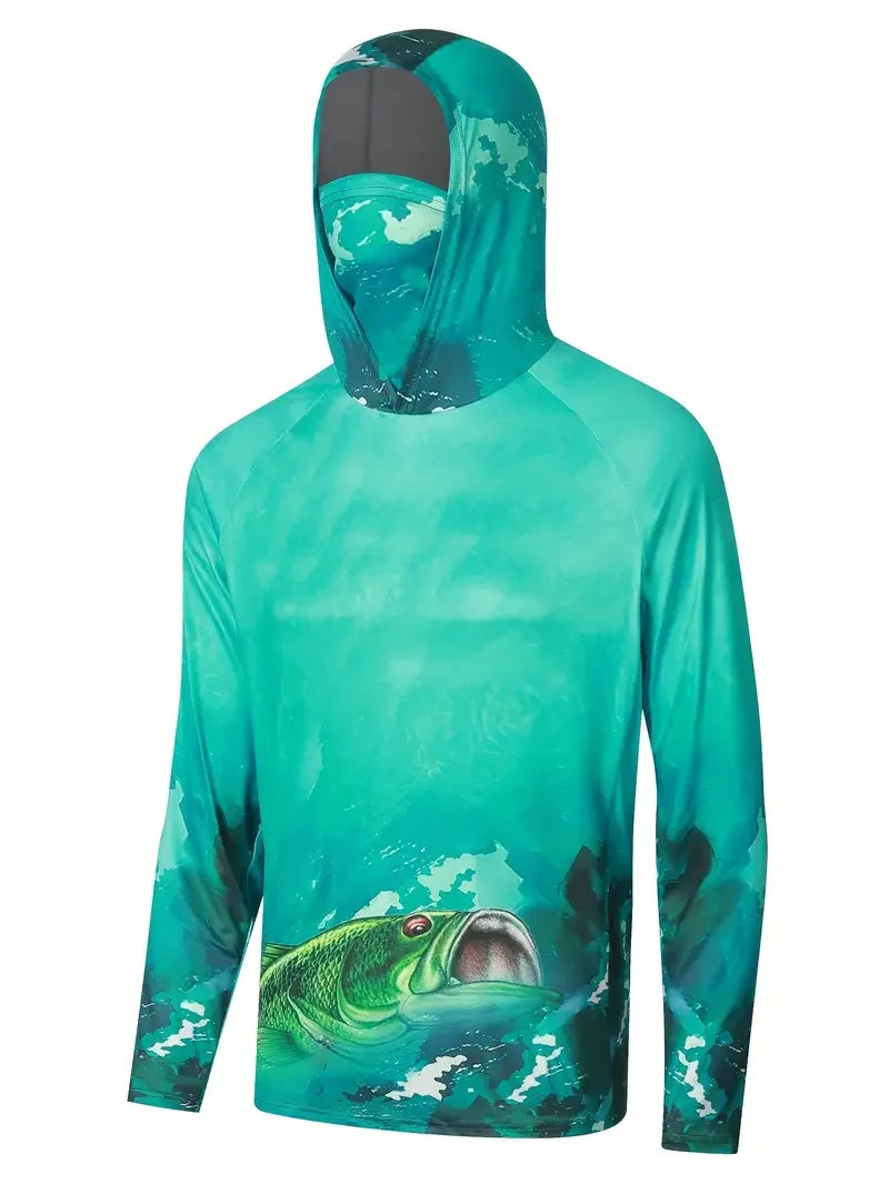 Fishing Shirt Hooded Men Fishing Clothes Outdoor Summer Mask Hoodie Sun Uv Protection Performance Jersey 2