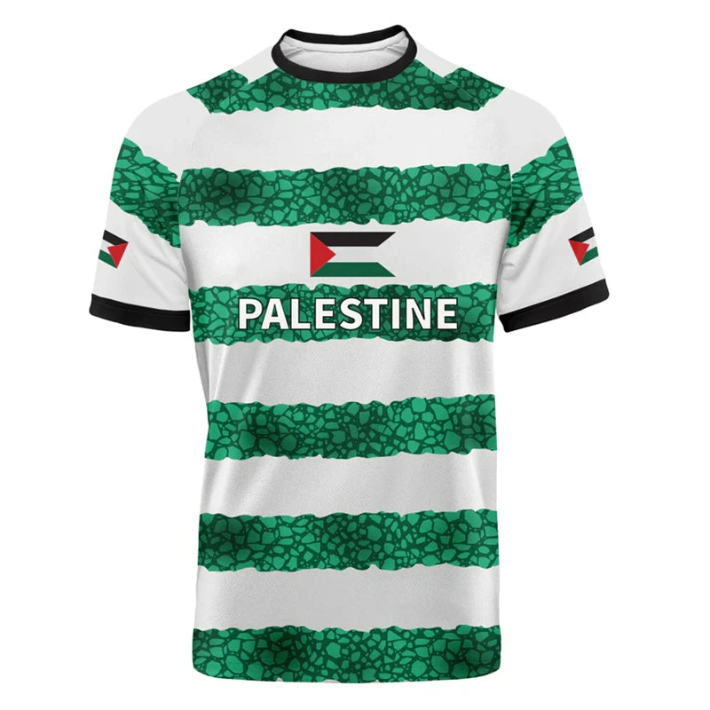 Fashion Palestine Flag Football T Shirts Summer Casual 3D Printed Mens Sports Jersey Loose O Neck Quick Dry Breathable Tees Tops