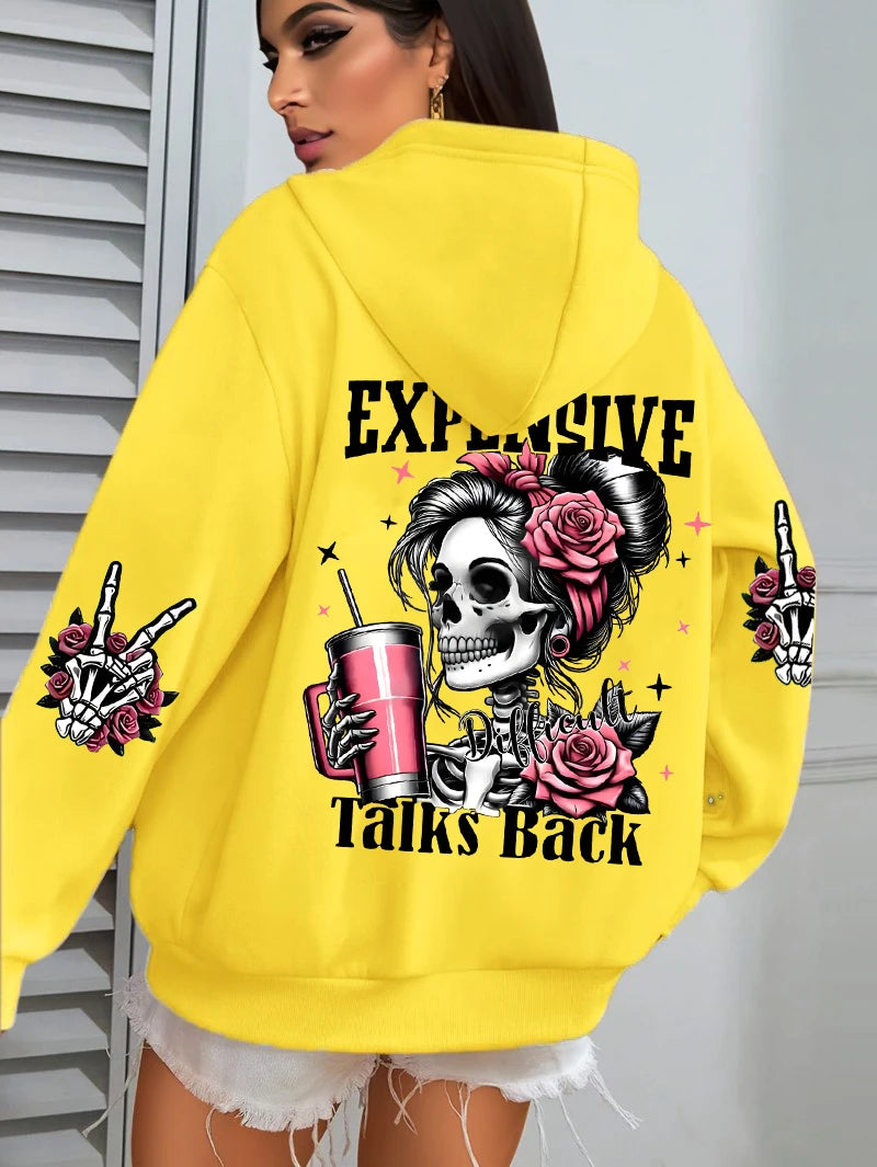 Women’s "Expensive Talks Back" Funny Print Hoodie