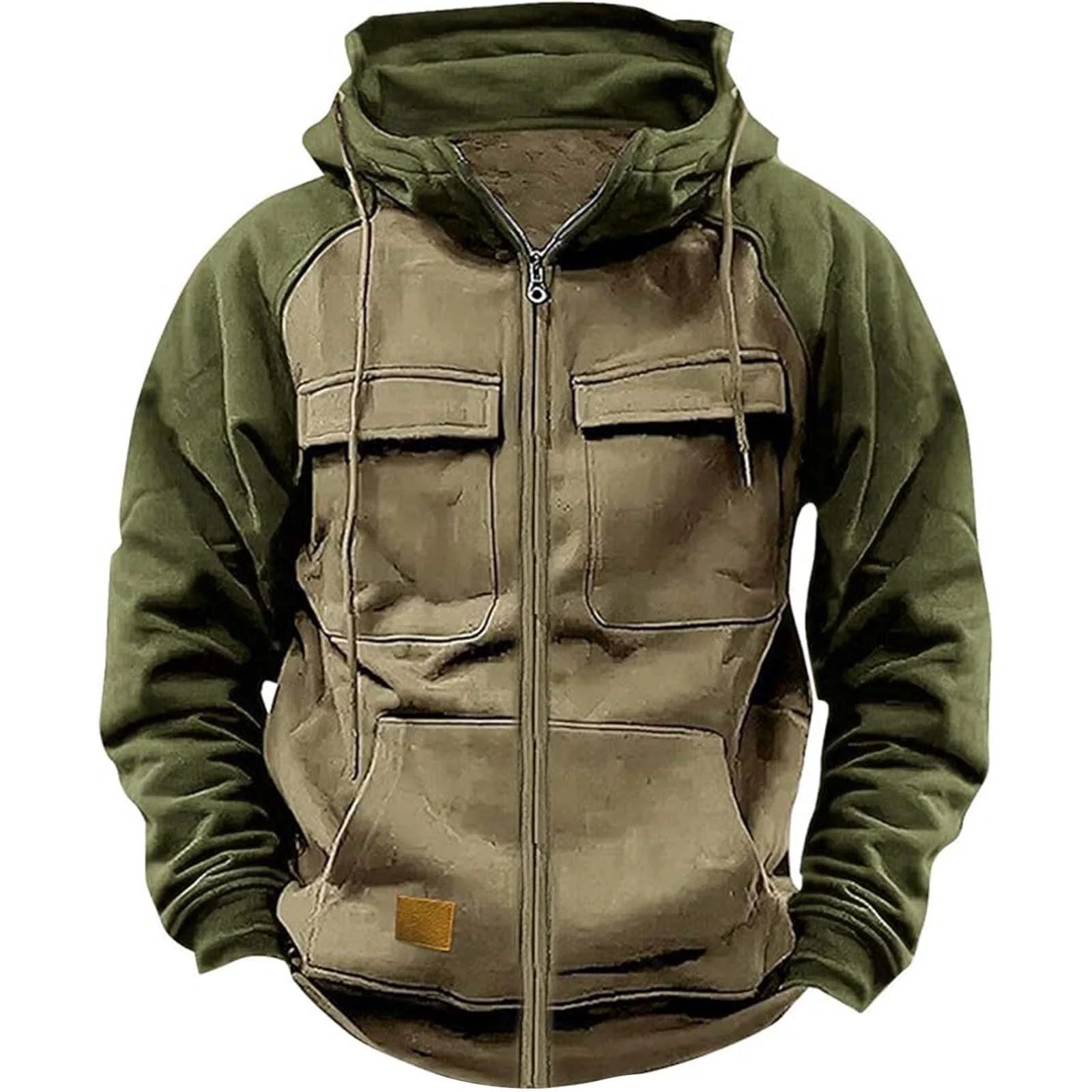 Autumn Winter Hoodies Men Zipper Patchwork Warm Fleece Sweatshirts Multi Pockets Male Fashion Hooded Jacket Thick Outdoor Hoodie 6