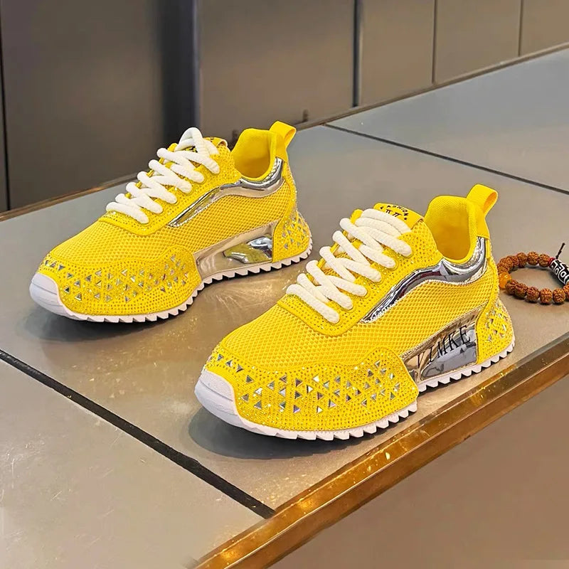 Chunky Sneakers Men Designer Bling Punk Board Shoes Fashion Casual Leather Mesh Breathable Increased Internal Platform Gym Shoes