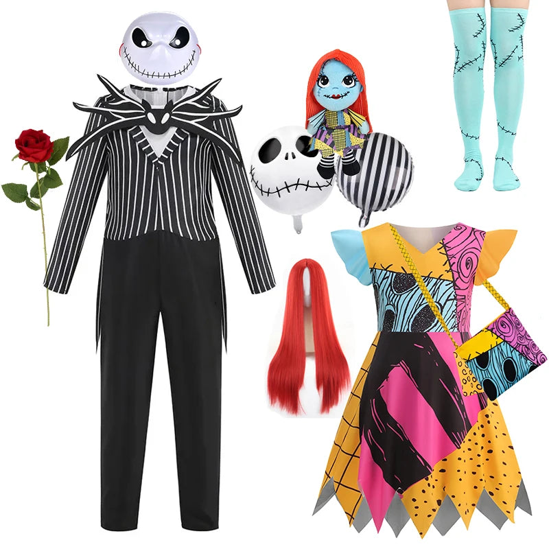 Baby Girls Halloween Cosplay Party Sally Dresses The Nightmare Before Xmas Anime Children Horror Cosplay Jack Costume Outfit 2