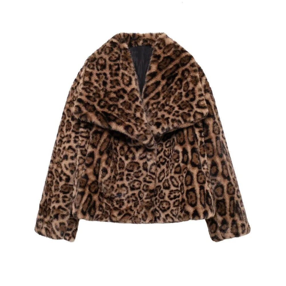 Leopard Print Faux Fur Jacket