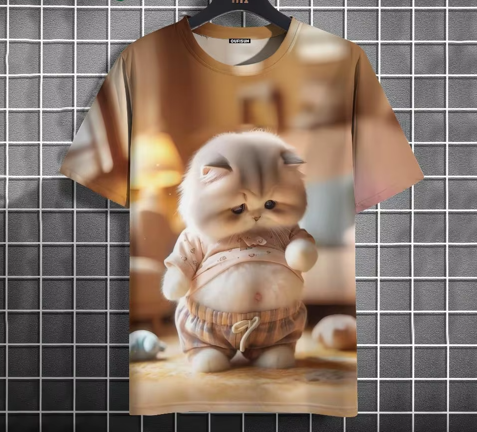 Men’s Oversized Funny Cat Graphic Tee