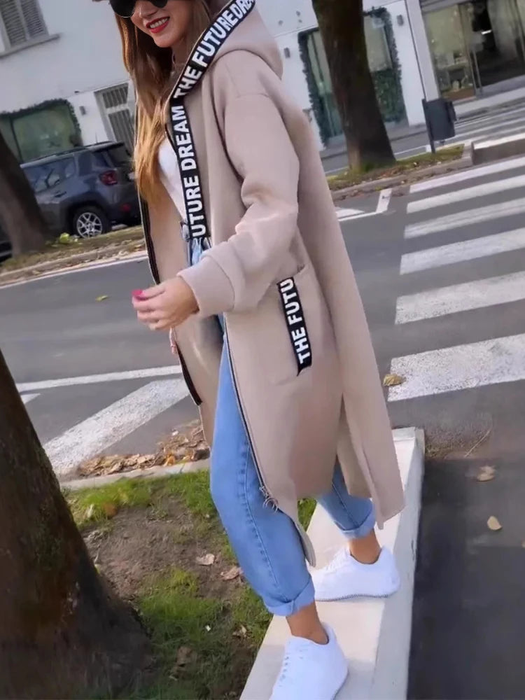 2024 Autumn/Winter Fashion New Women's Elegant Loose Warm Coat Splicing Casual Commuting Style Hooded Cardigan Zipper Hoodie 3